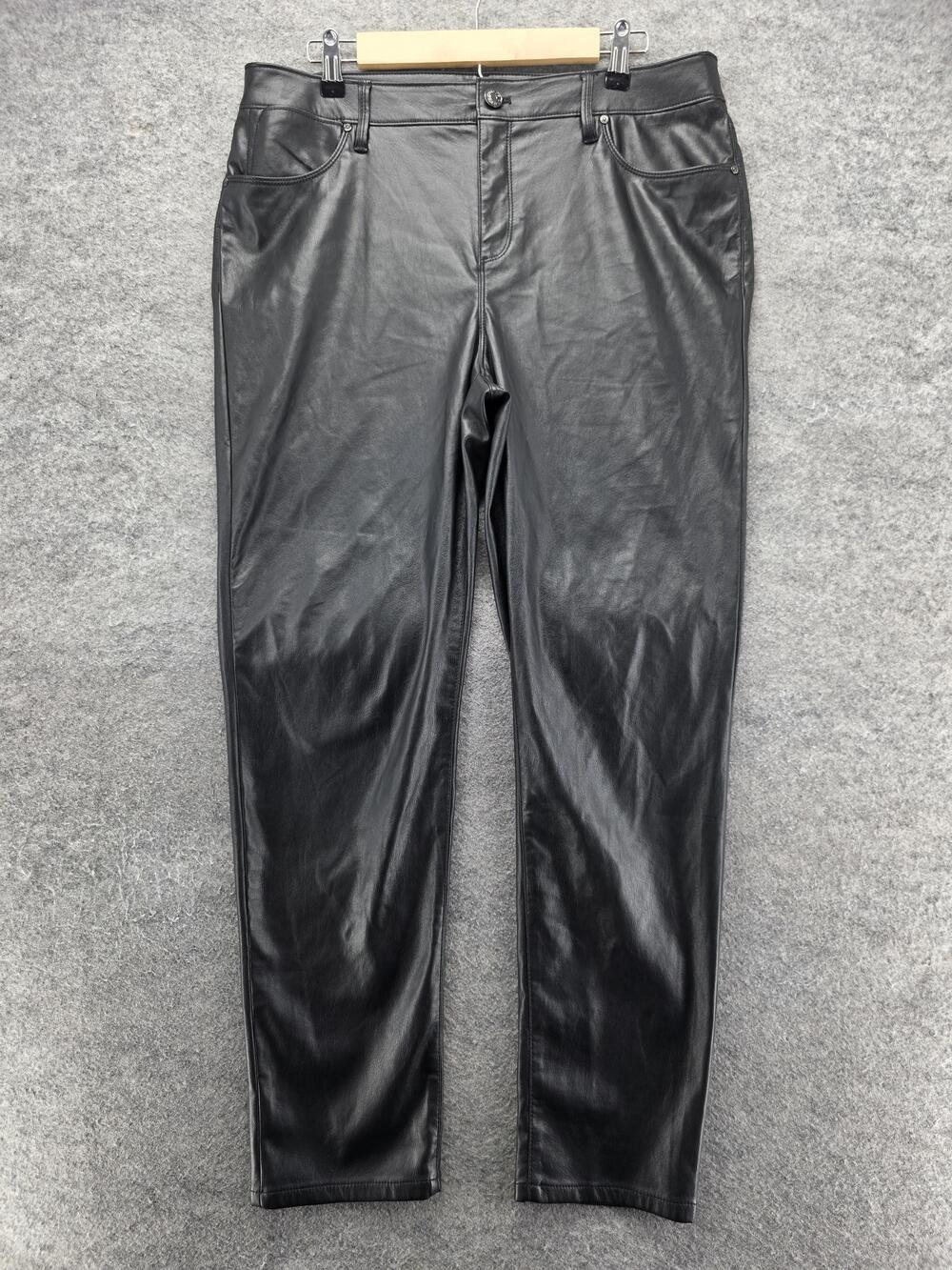 Chico's Pants Womens 2P Black Ankle Faux Leather Microfiber Slim Pockets 30.5 In
